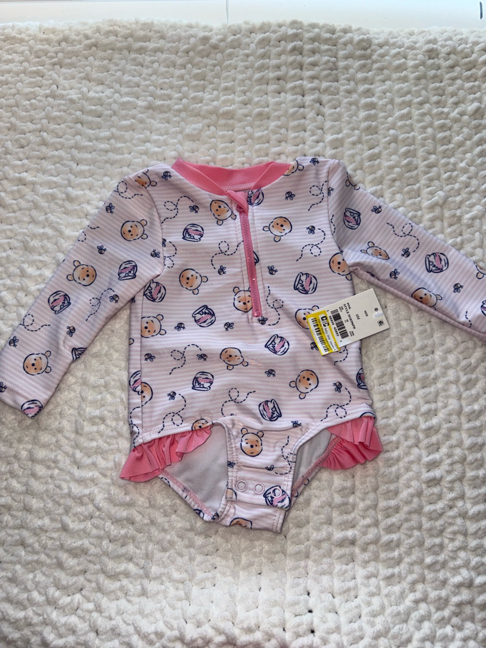Disney Pink Printed Long-Sleeve One-Piece Swimsuit with Ruffle Trim